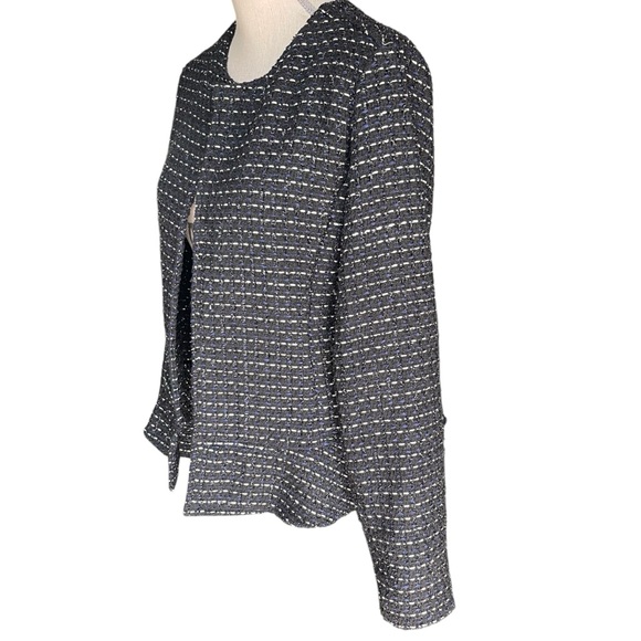 Anthropologie Dolan Black/Blue/Silver Tweed Open Front Peplum Blazer Jacket (L) - Picture 6 of 14